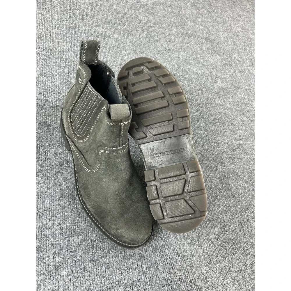 Skechers Gray Suede Chelsea Ankle Boots Pull On Elastic Side‎ Size 9,5